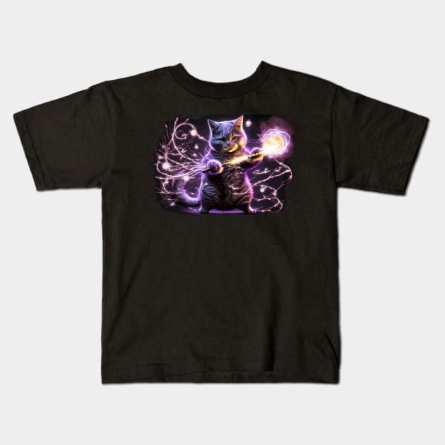 Cat Wizard Kids T-Shirt by Spaksu